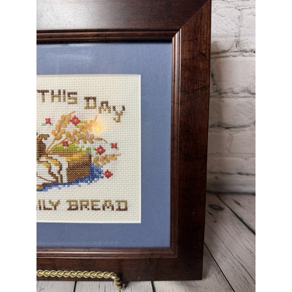 Vtg Professional Framed Cross Stitch Give Us This Day Our Daily Bread 1982 11x9 - Picture 4 of 7